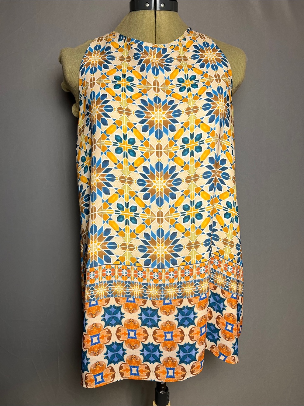 Sleeveless Mosaic Print Camisole Top - Blue & Orange